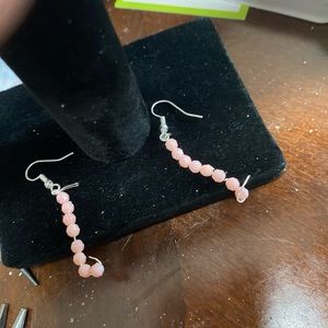 Hand made pink beaded dangle ear rings